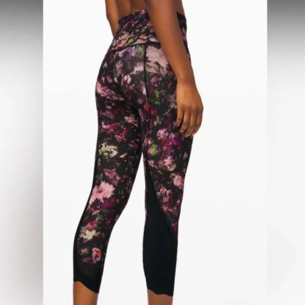 Lululemon Wunder Under High Rise Crop Leggings Floral Purple Print